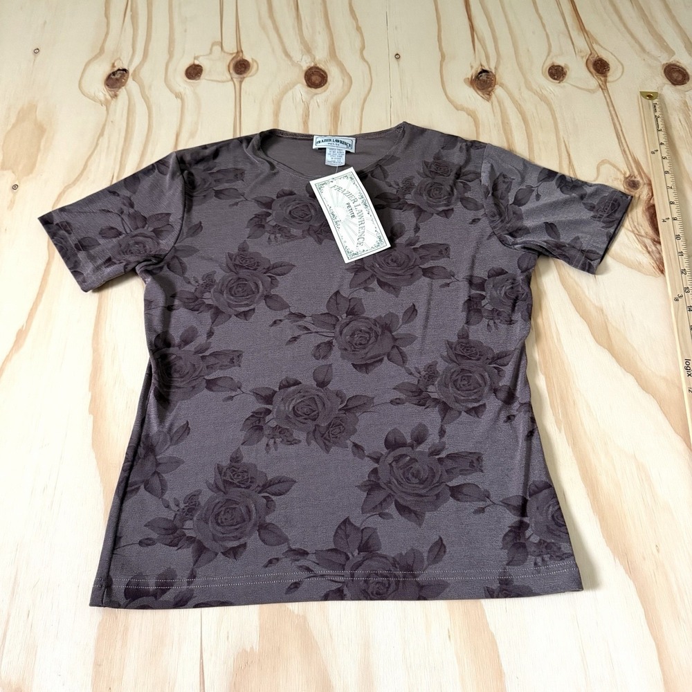 Vintage Frazier Lawrence Knit Top M Petite Brown Floral Rose Cottagecore
